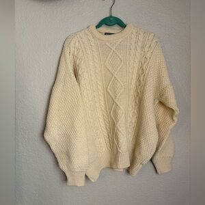 Irish Fisherman Sweater 100% Pure Wool Oversized Cream Cable Knit Ireland